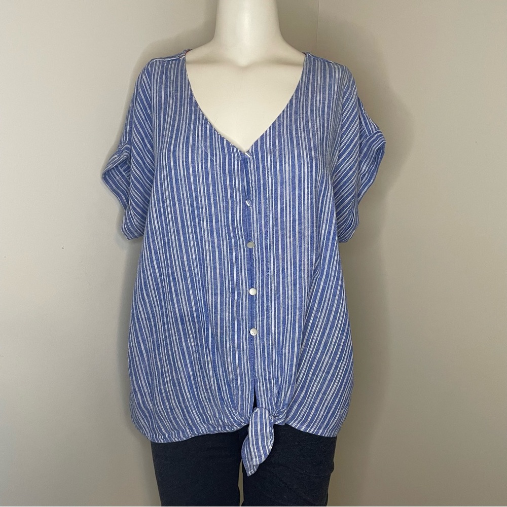 Nautica linen short sleeve tie-front top